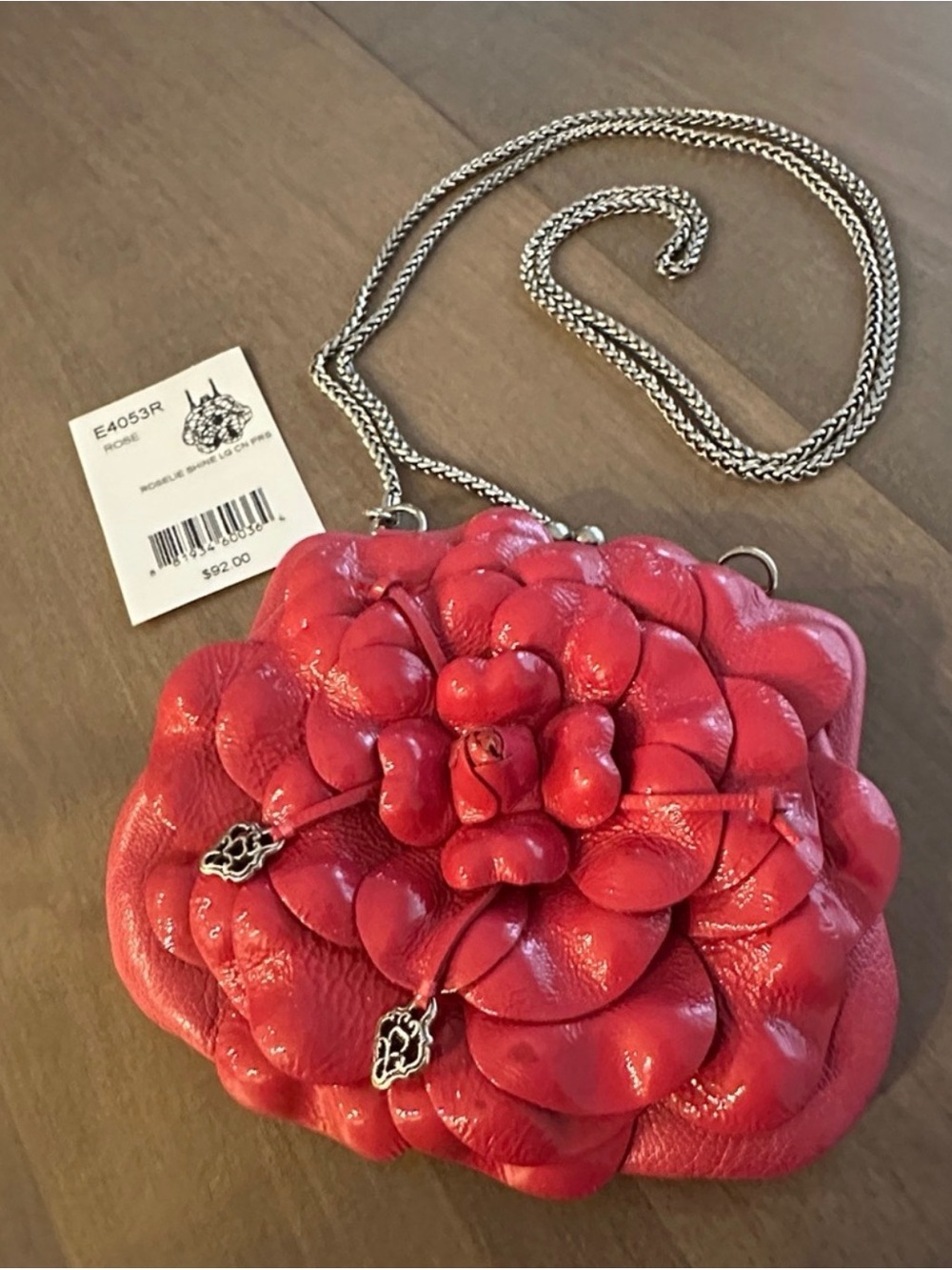 Brighton Pink Floral KISS LOCK Leather Purse with Removable Chain Strap